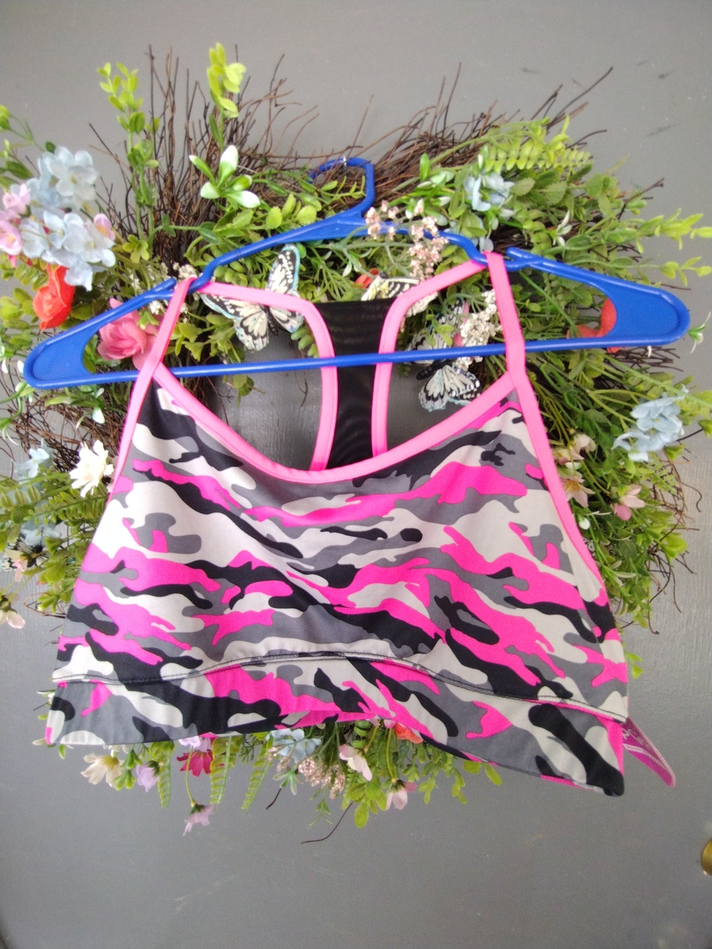 Hard Candy Pink Gray Black Camo Sports Bra